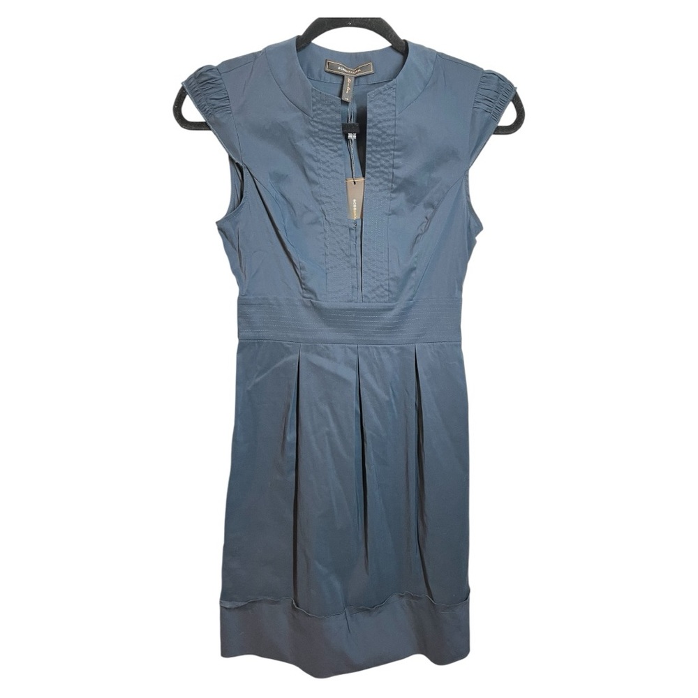 BCBG MAXAZRIA Navy Blue Dress With Cap Sleeves Hook Eye Closure On Front Detail